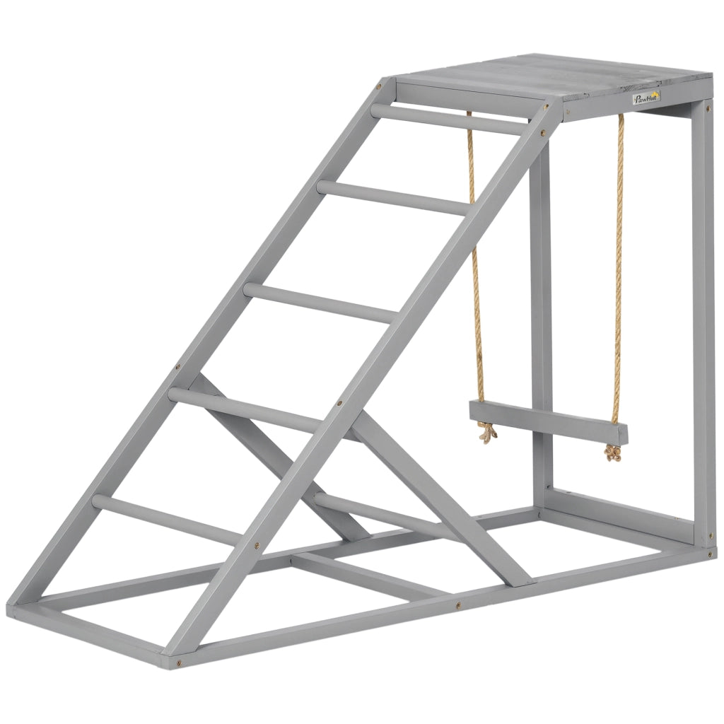 Perchoir in legno per galline con altalena, scala e piattaforma ¨C zephmum ¨C 96x40x71 cm, grigio