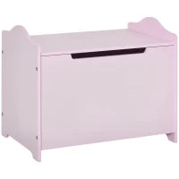 Cassapanca Portagiochi in Legno, Panca Contenitore per Cameretta Coperchio con Pistone Pneumatico, 60x40x48cm, Rosa