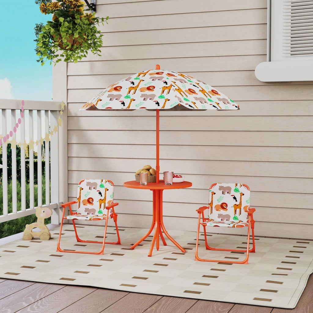 Set da Giardino per Bambini Tavolo da Picnic con Ombrellone Arancione