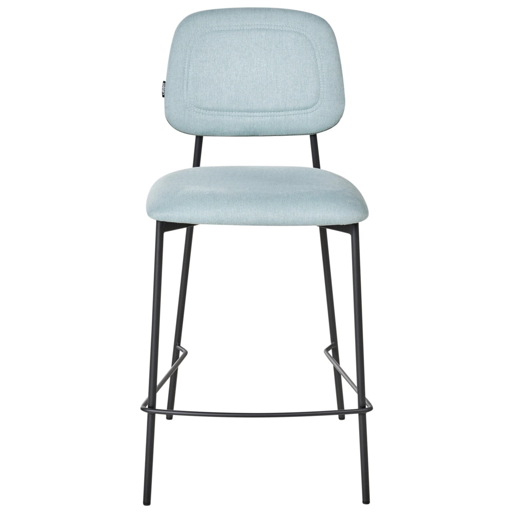 Set di sedie da pranzo moderne da bar in tessuto azzurro Struttura in ferro nero Seduta ad altezza banco Design moderno