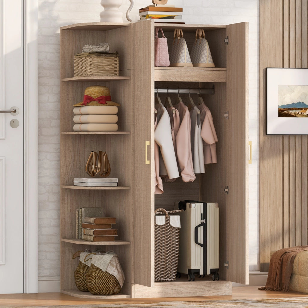Scaffale a doppie ante con ripiani e cassetti per camera da letto soggiorno e ufficio in MDF colore legno 90 × 55 × 170 cm
