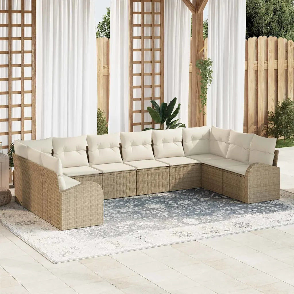 Set di divani con cuscino 10 pcs Beige Polyrattan