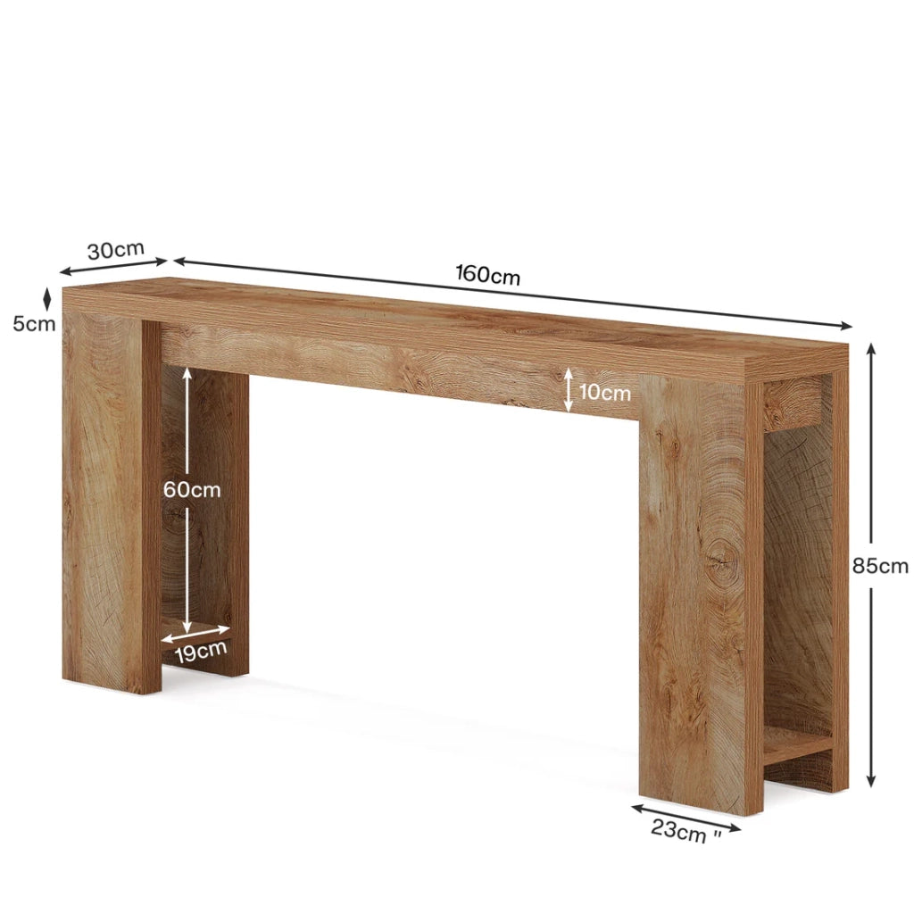 Consolle ingresso stretta e lunga stile rustico country in legno marrone per soggiorno e corridoio decorativa