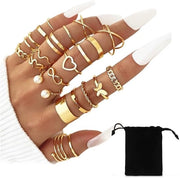Set di Anelli di Alta Qualità - Disponibili in Diversi Format - Design Vintage in Oro - Anelli Stacking - Glamour per Ogni Occasione - Lustrato a Alta Luce - Anello per Dito