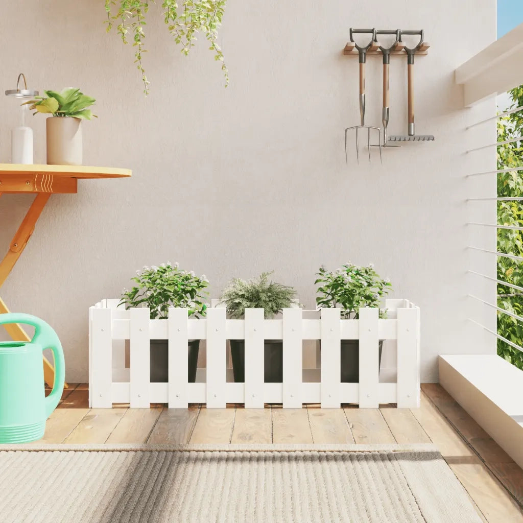 Fioriera Giardino a Recinzione Bianca 100x30x30cm Massello Pino 832473