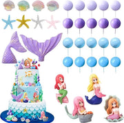 Decorazioni da torta per fiesta di principessa sirena - Decorazioni da tavola per festa di compleanno sotto l'acqua (blu) - 34 pezzi