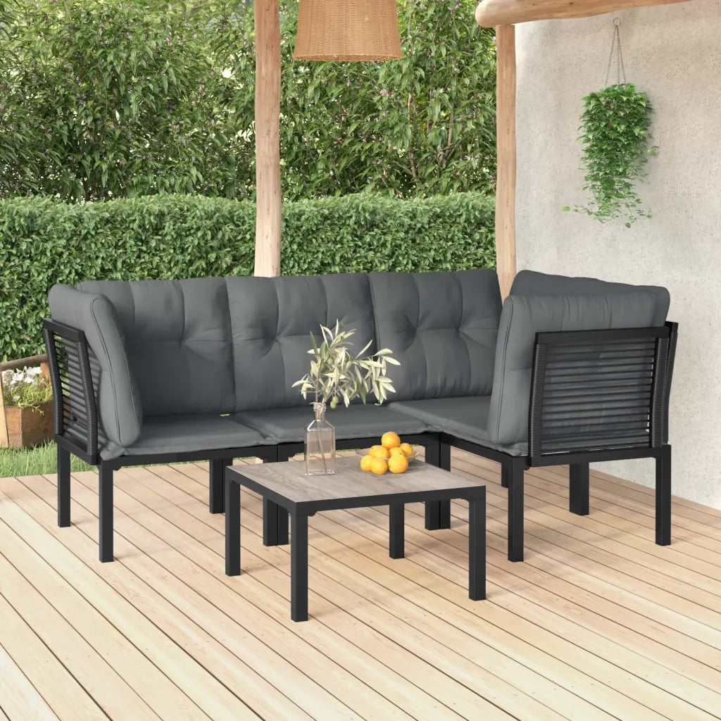 Set Salotto da Giardino 5 pz | Set di Mobili da Esterno Nero e Grigio in Polyrattan