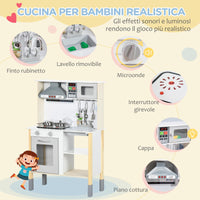 Cucina Giocattolo per Bambini 60x30,5x93,2 cm con Luci e Utensili in MDF e PP Grigio e Bianco