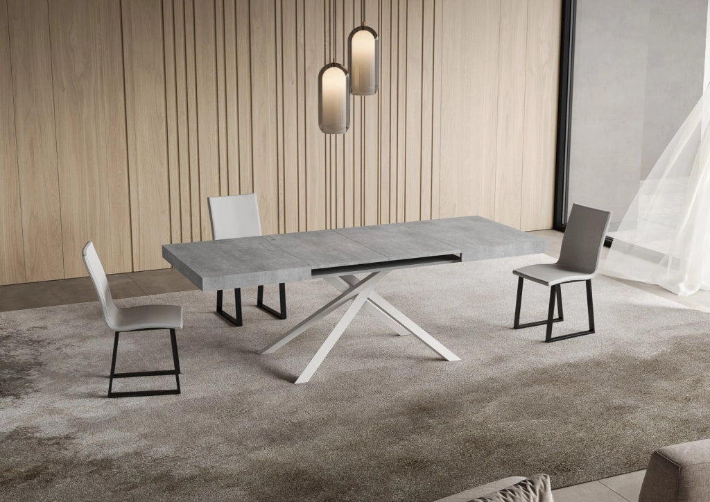 Tavolo Allungabile 130-390x90x74 cm Niket Cemento Gambe Bianche