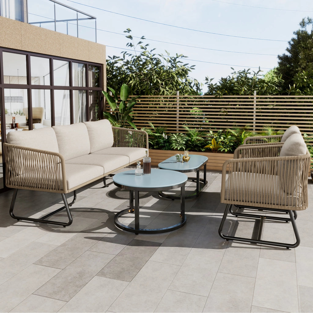 Set Lounge da Giardino 5 Pezzi con Cuscini ¨C MINIMAL ¨C Rattan/Vetro, Beige
