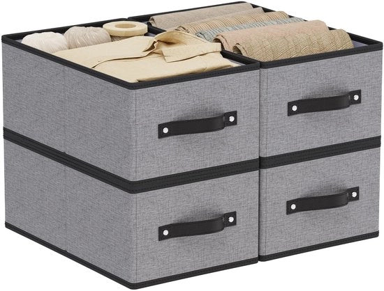 Bacchi di archiviazione grandi - Contenitori di archiviazione con maniglie - Scatole di archiviazione per abbigliamento - Scatole di archiviazione 4-pack - Ripiegabile - 41×25×16.5cm