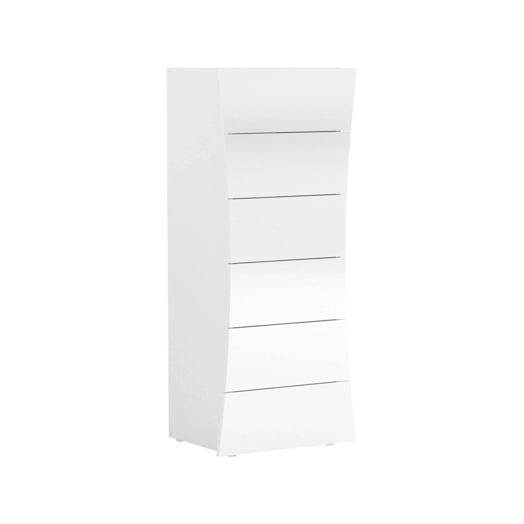 Cassettiera a 6 Arignano, Made in Italy, Design a ondulato moderno, Settimanale per camera da letto, cm 50x40h122, colore Bianco lucido
