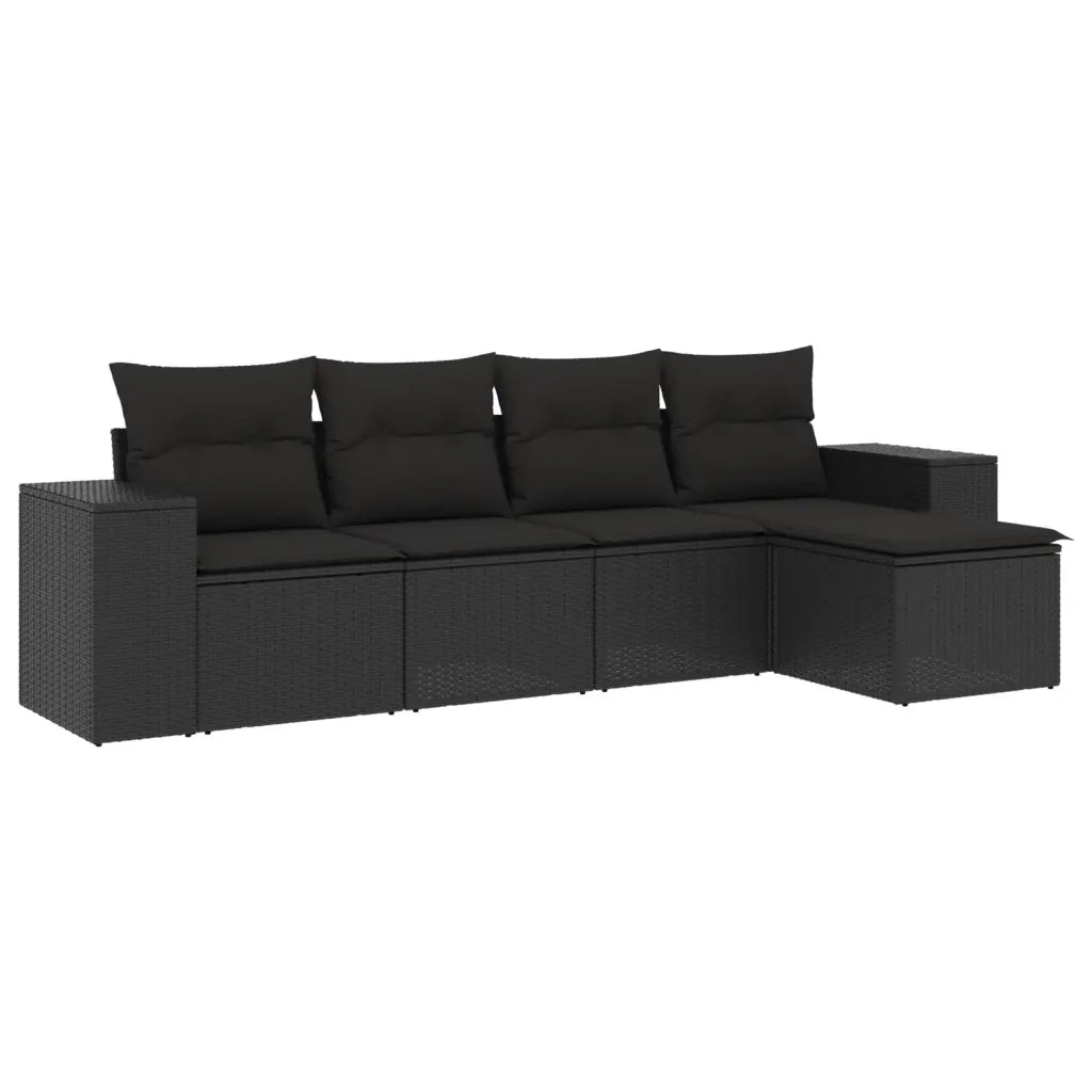 Set Divani da Giardino 5 pz | Set Salotto da Giardino con Cuscini in Polyrattan Nero