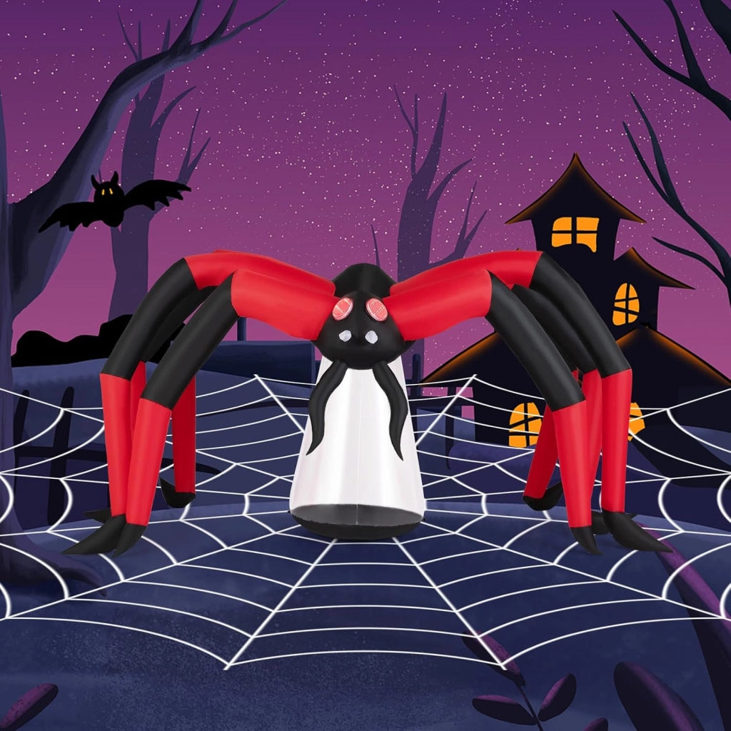 Decorazione Halloween, ragno Halloween gonfiabile, 313 x 130 x 150 cm, 2 luci rosse e 1 LED integrati, soffiatore incluso, decorazione per esterni e interni per giardino, cortile, casa