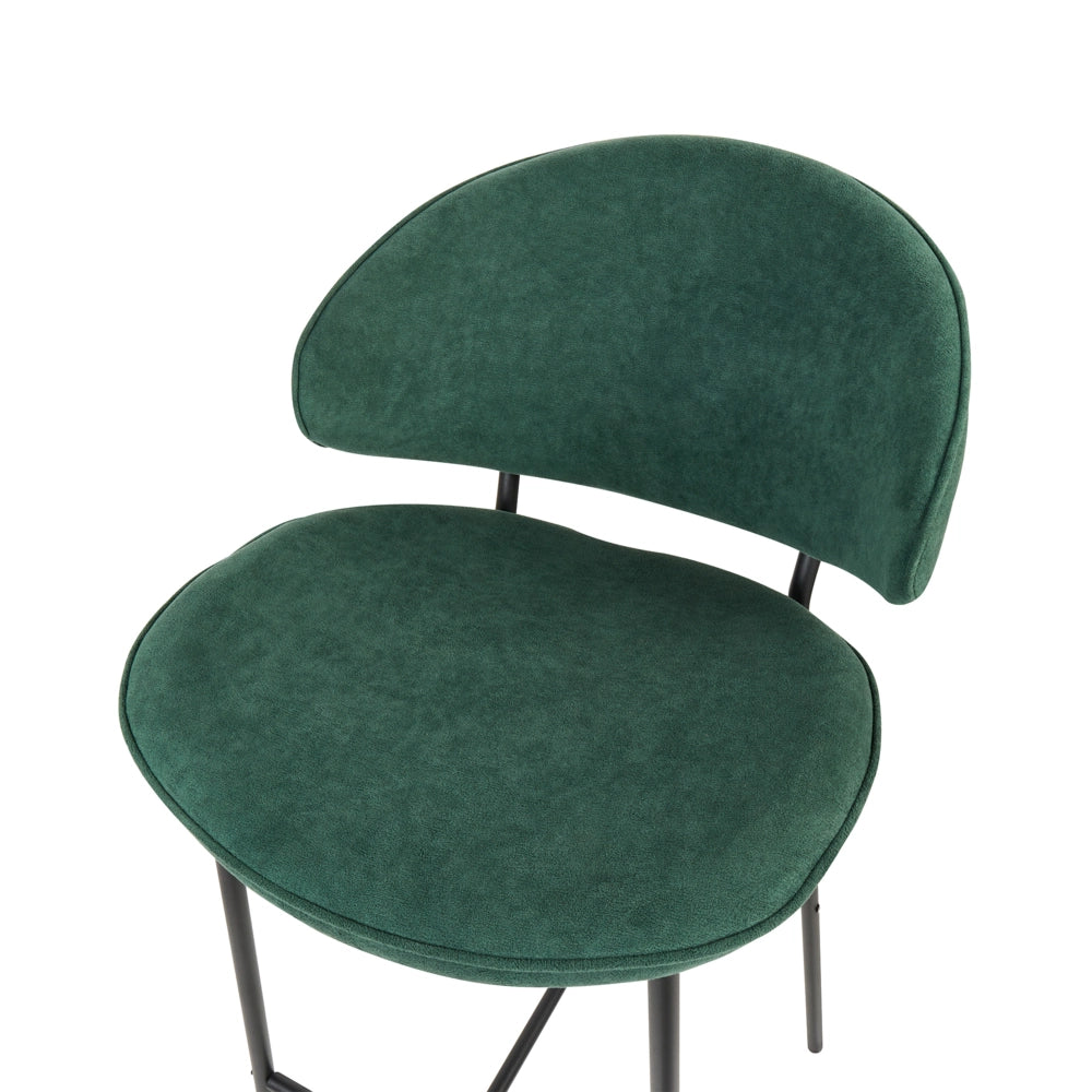 Set di 2 sgabelli da bar con sedile imbottito in tessuto verde senza braccioli schienale curvo stile moderno