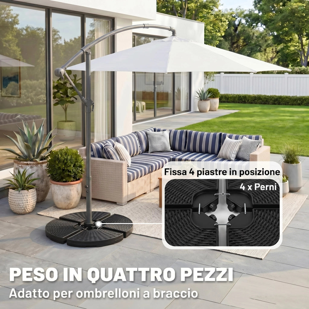 Base per Ombrellone a Braccio 4 Pezzi in HDPE ¨C zephmum ¨C Nero, 100x8 cm