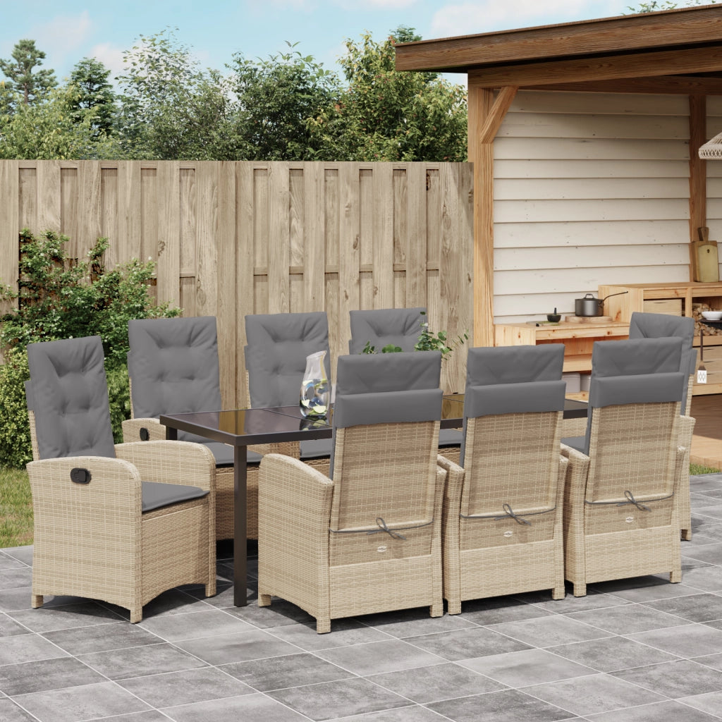 Set da Pranzo da Giardino a 9 Pezzi con Cuscini Beige in Rattan PE