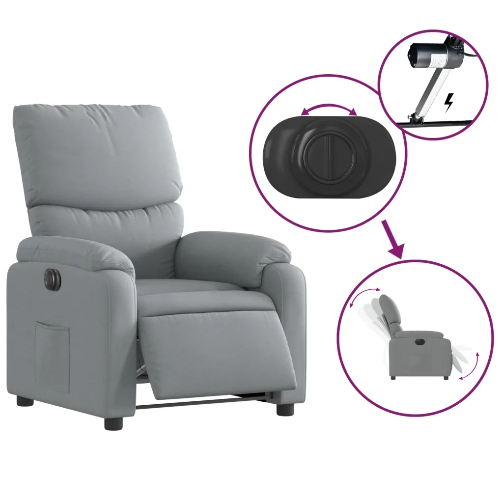 Poltrona Elettrica Reclinabile-Divano Sedia Grigio Chiaro in Tessuto 544677
