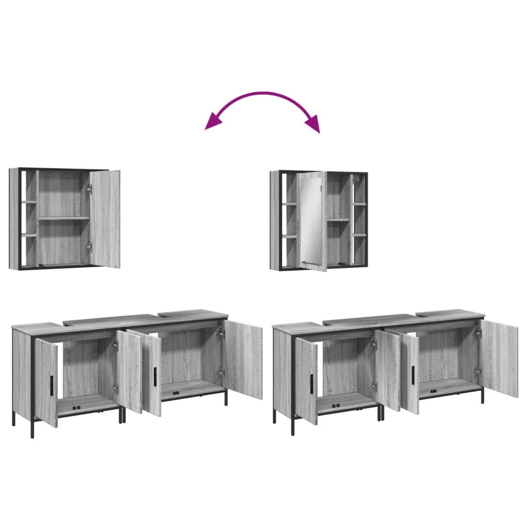Set Mobili da Bagno | Armadio da bagno 3 pz Grigio Sonoma in Legno Multistrato