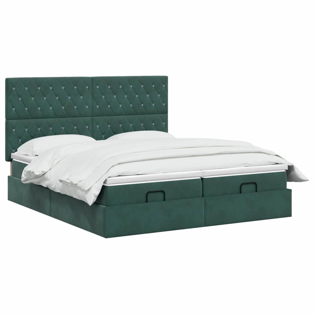 Letto Ottomano con Materasso e LED Verde Scuro 180 x 200 cm 3458481