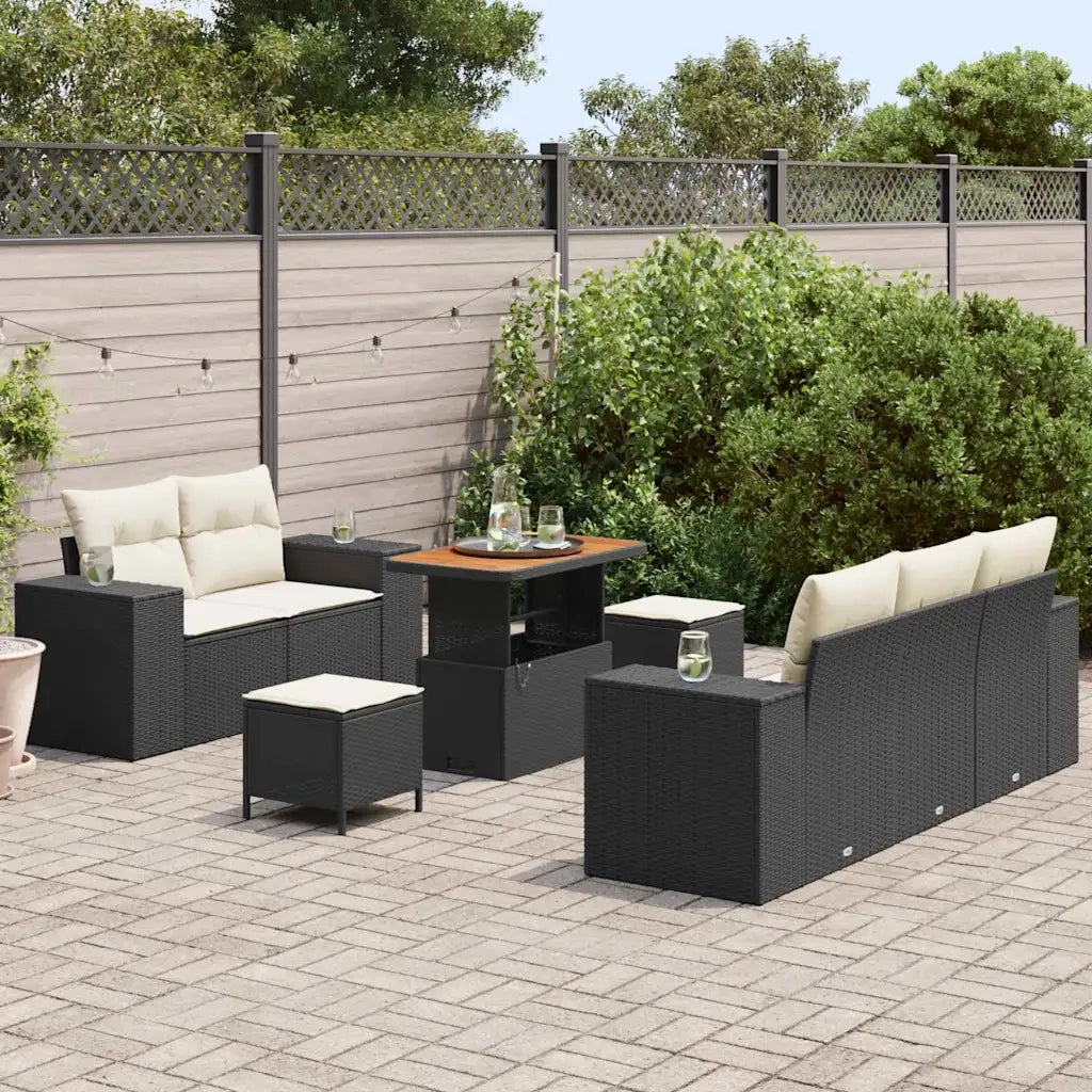 Set Divano da Giardino con cuscino 8 pcs Nero e Crema 3363900