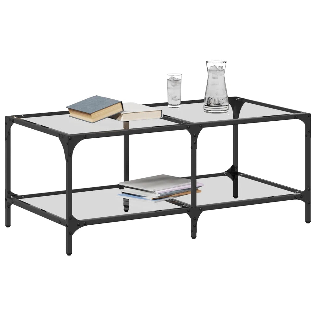 Tavolini con Piano Vetro Trasparente 2 pz 98,5x50x40 cm Acciaio