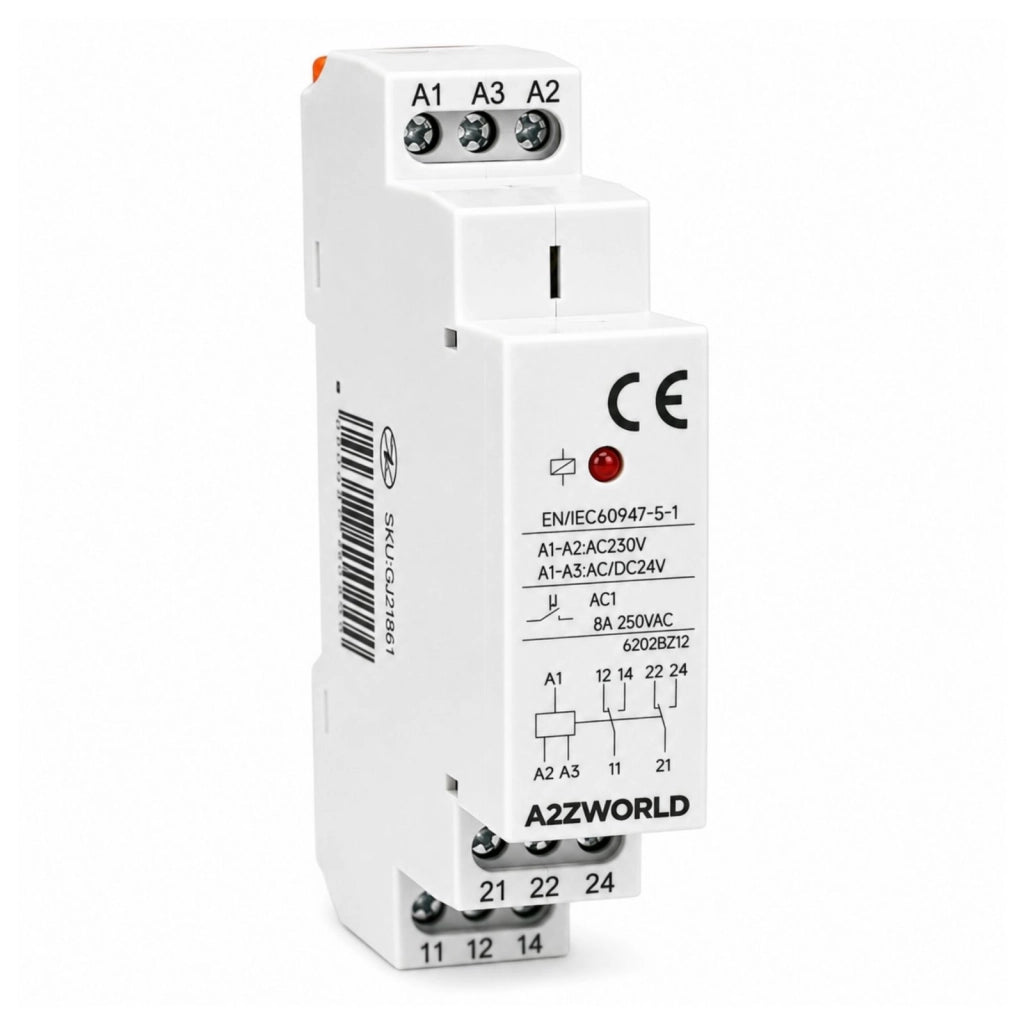 Relè Intermedio Modulare AC230V AC/DC24V, per Guida DIN, Indicatore LED, 1 Modulo, Contatti SPDT, per Automazione Quadri Elettrici (2X8A)