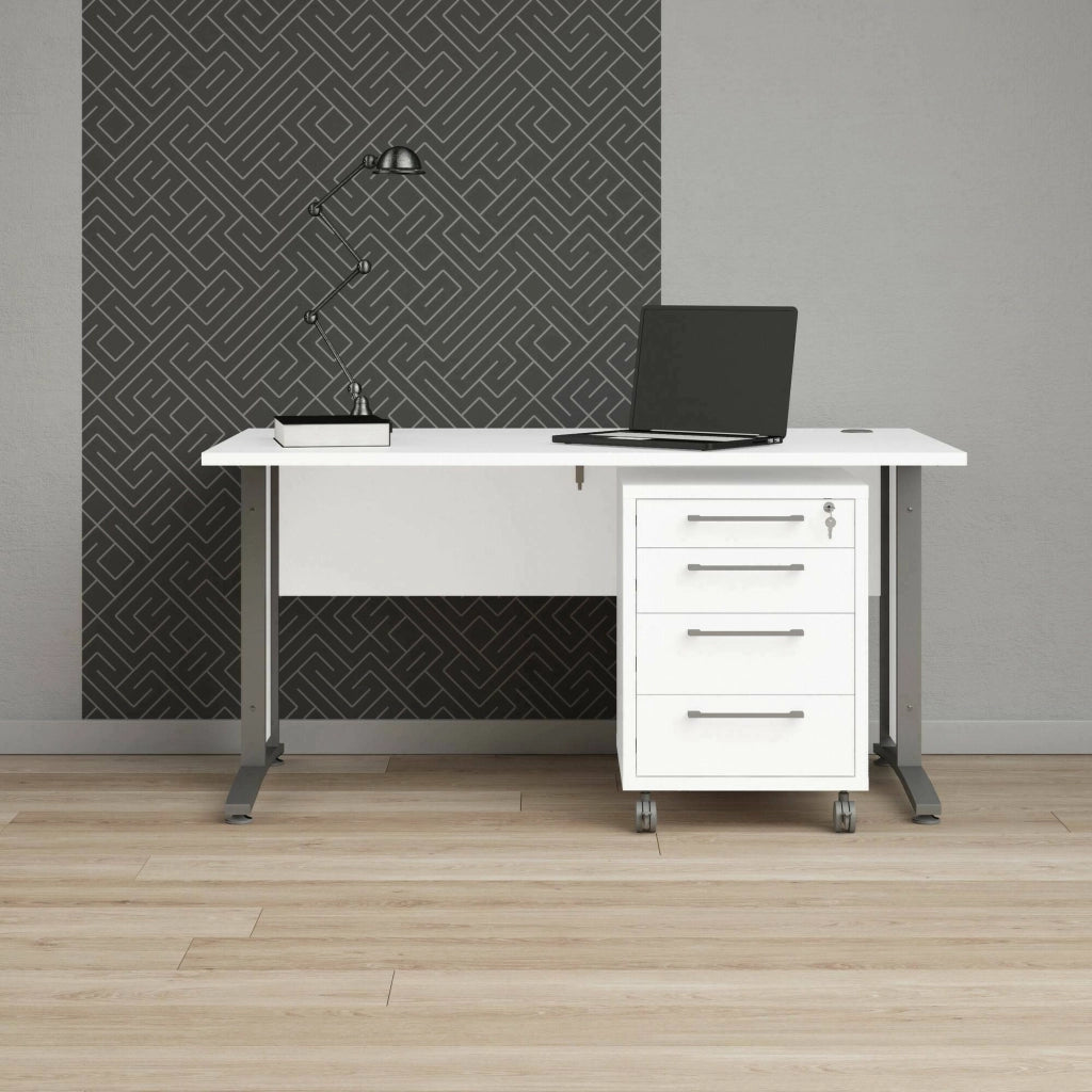 Scrivania Azzaro, Scrittoio multiuso, Tavolo per ufficio porta PC, Piano di lavoro, 150x80 h75 cm, Bianco e Grigio