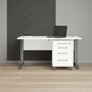 Scrivania Azzaro, Scrittoio multiuso, Tavolo per ufficio porta PC, Piano di lavoro, 150x80 h75 cm, Bianco e Grigio