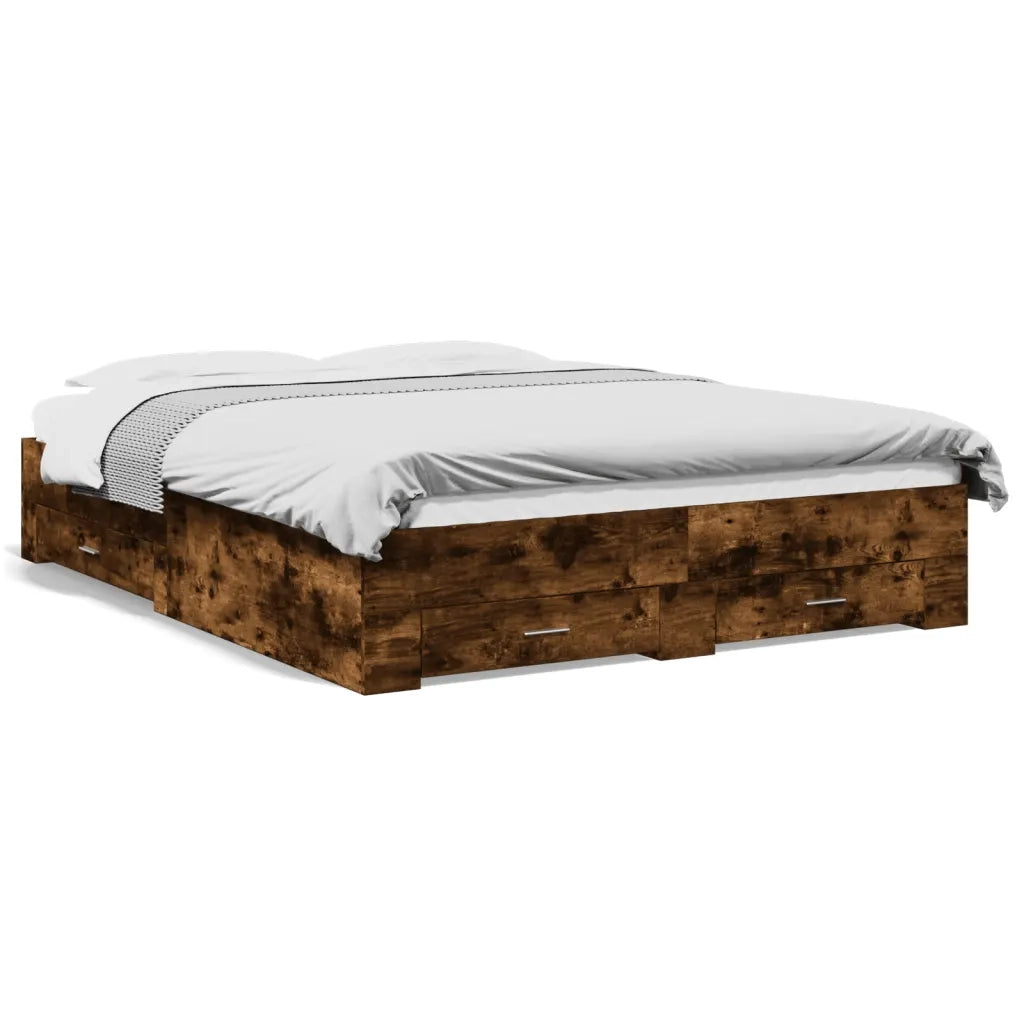 Giroletto con Cassetti-Struttura Letto con contenitore Rovere Fumo 140x200 cm Legno Multistrato 678454
