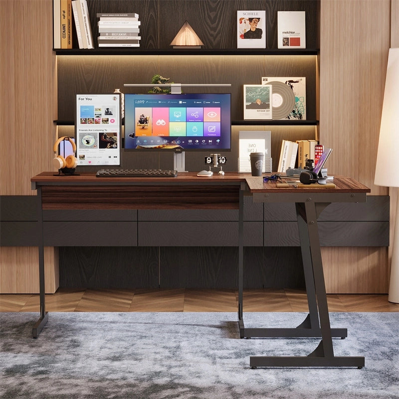 Scrivania angolare moderna in stile industriale, marrone scuro, stile loft, 148 cm