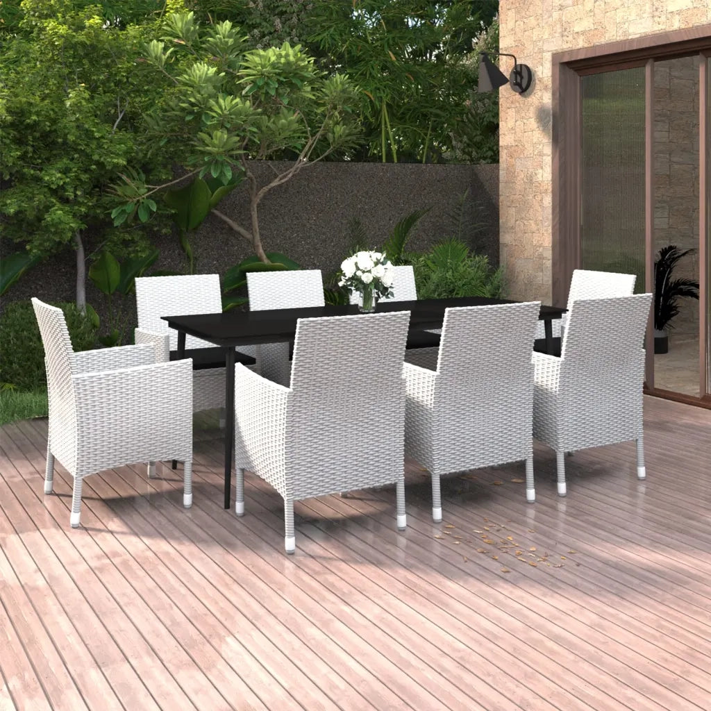 Set da Pranzo per Giardino 9 pz con Cuscini Polyrattan e Vetro 3099750