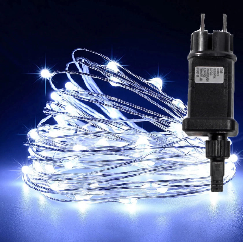 Luci di Natale con 300 micro led cavo rame 9V 30 MT BIANCO piu BIANCO FLASH