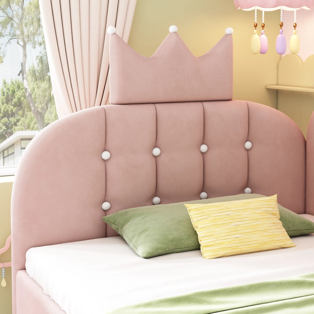 Letto Estraibile 90x200 cm e 90x190 cm; Divanetto Reversibile - in Velluto - Rosa