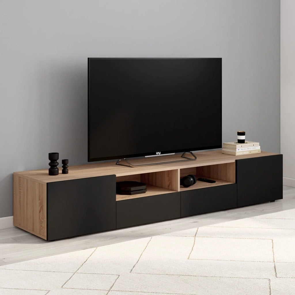 IDMarket - Porta TV ELI da 180 cm in faggio con ante nere