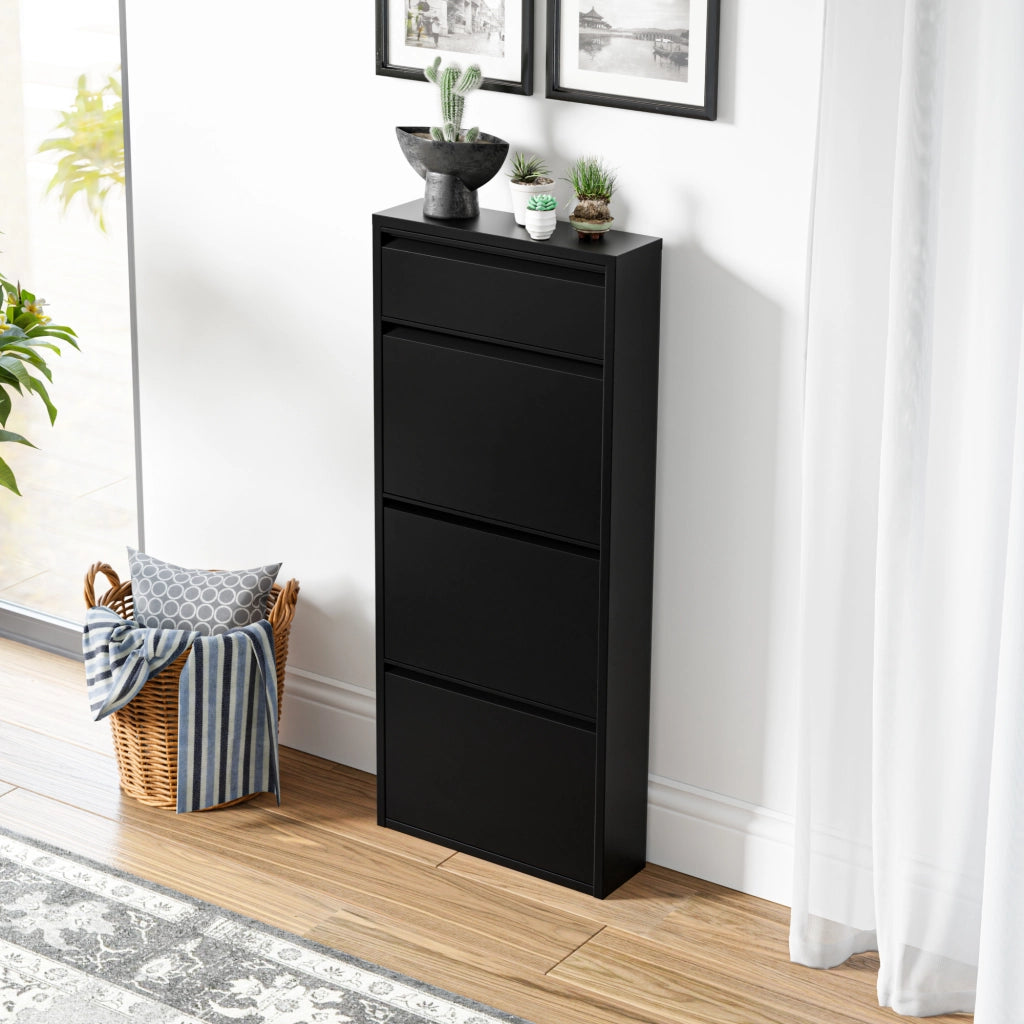 Scarpiera Sokndal con 3+1 Contenitori Ribaltabili Portascarpe in Metallo - Nero [en.casa]
