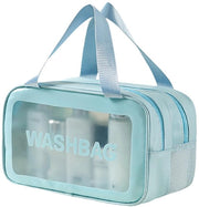 Toilettes trasparenti, borse per cosmetici, separazione asciutta e umida, toilettes portatili, toilettes impermeabili in PVC, kit per trucco, articoli da toeletta per donne e uomini (blu, M)