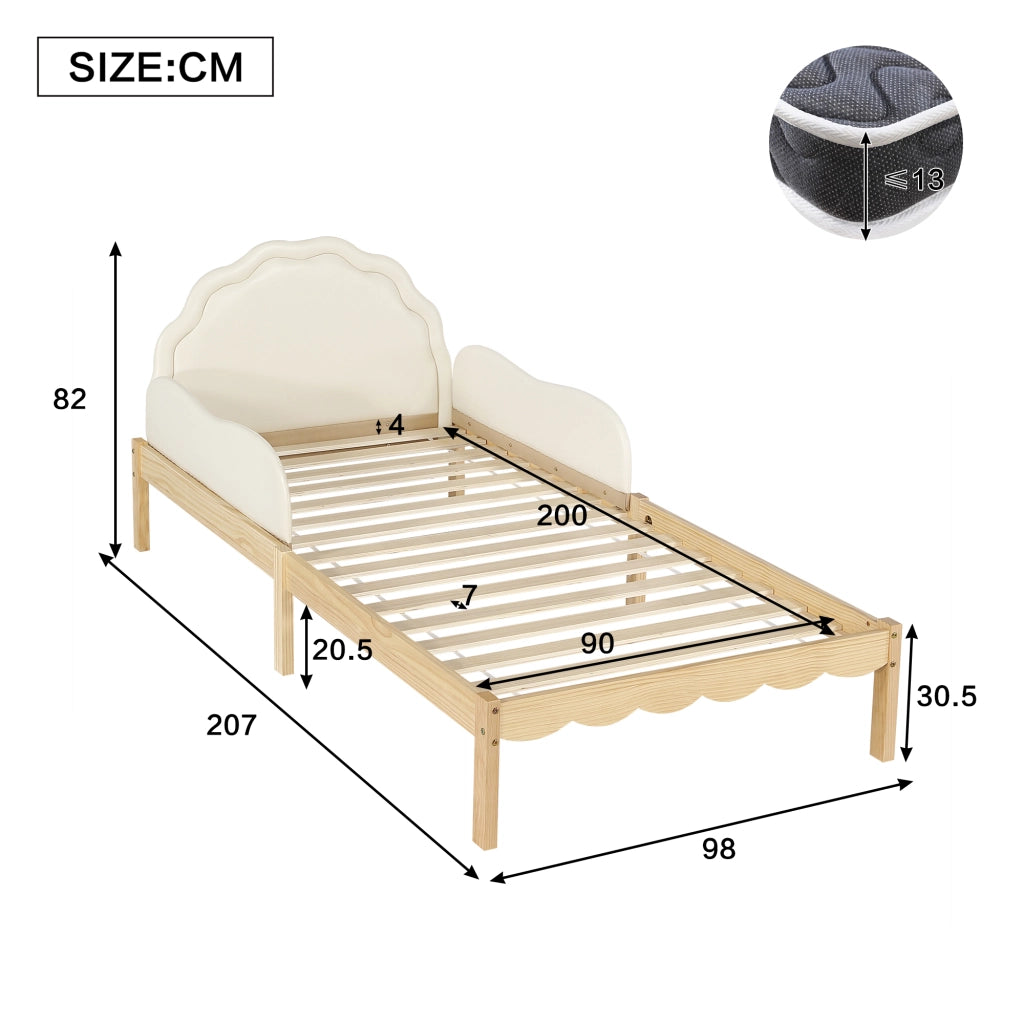 Letto imbottito per bambini 90x200 cm in legno beige