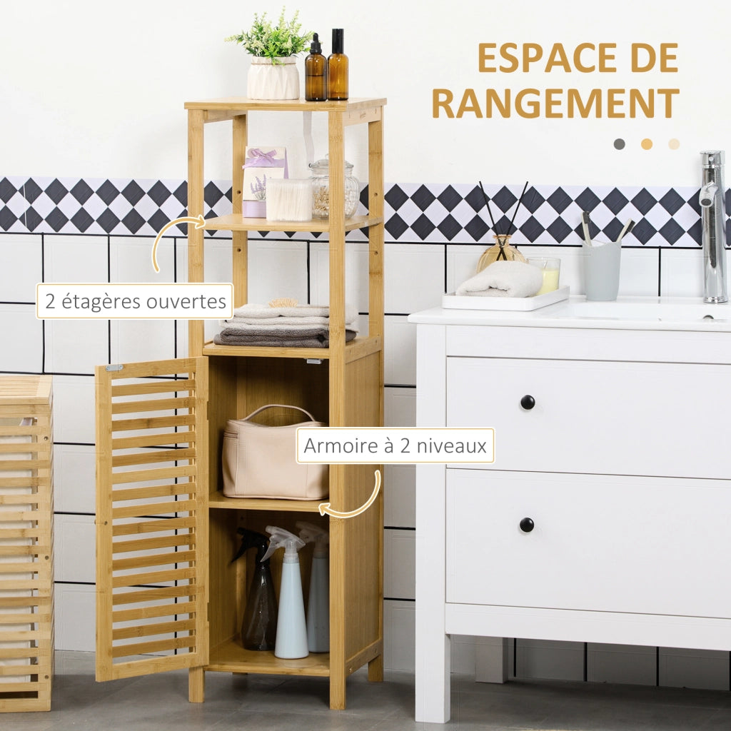 Colonna bagno in bamb¨´ con ripiani e armadietto ¨C zephmum ¨C 32.9x29.9x120 cm
