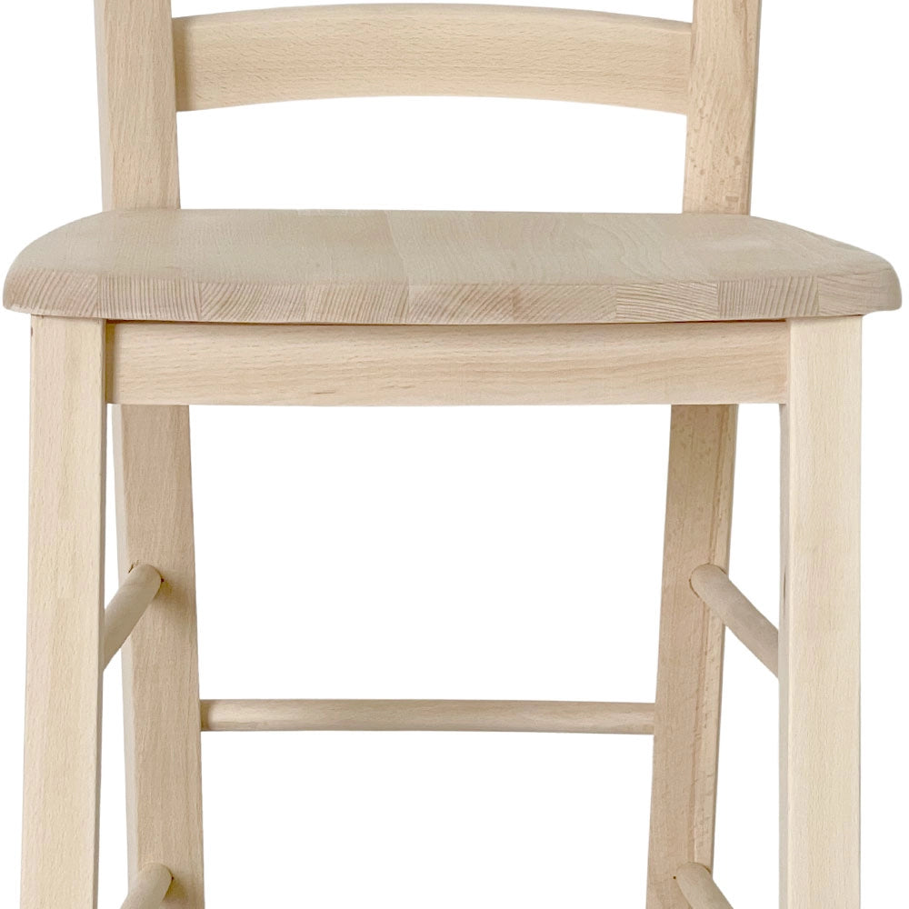 Sgabello alto 80 cm in legno massello grezzo con manico e seduta in massello