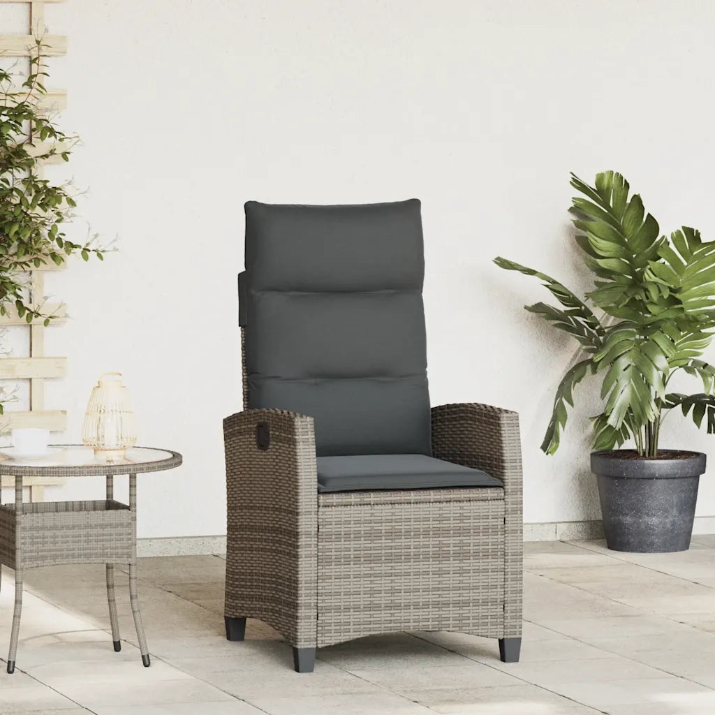 Sedia Reclinabile da Giardino | Sedie da Esterno con Tavolino Grigio Polyrattan