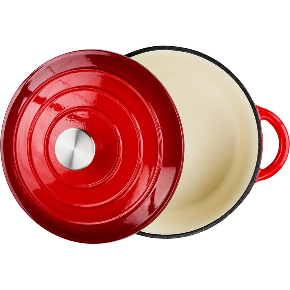 Padella in Ghisa con Coperchio Casseruola 24 cm Rossa Adatto a Tutti i Fornelli