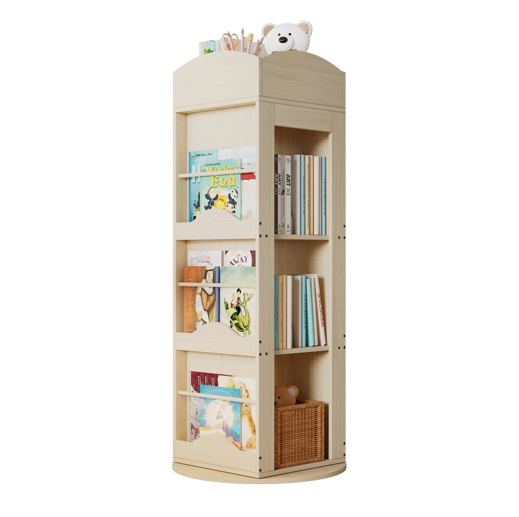 Libreria girevole 360° in MDF, 4 ripiani, colore naturale