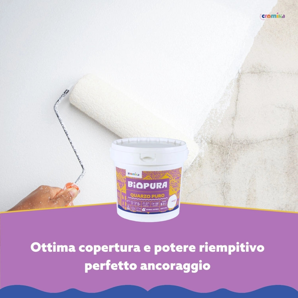 Pittura murale quarzo puro interni esterni finitura opaca linea biopura cromika *** formato 5 lt, confezione 1