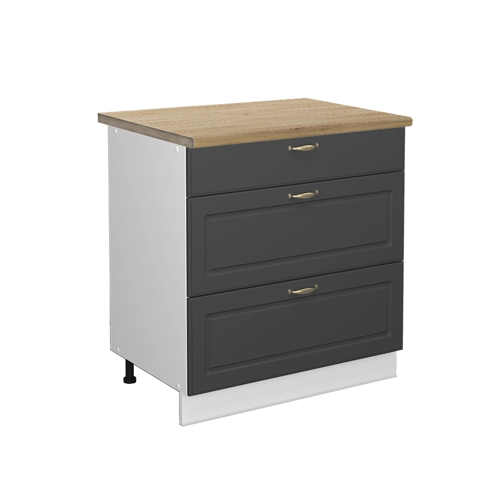 Mobiletto base per cucina Fame-Line Antracite-oro/Bianco 80 cm con 3 cassetti, PL Rovere Vicco