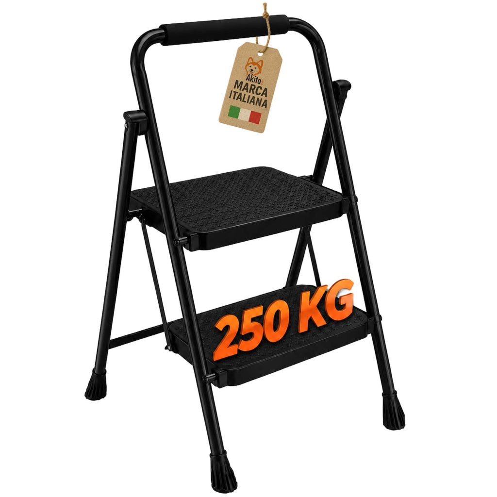 Akitaink Scaletta Acciaio 2 Gradini Pieghevole Nera 250 Kg