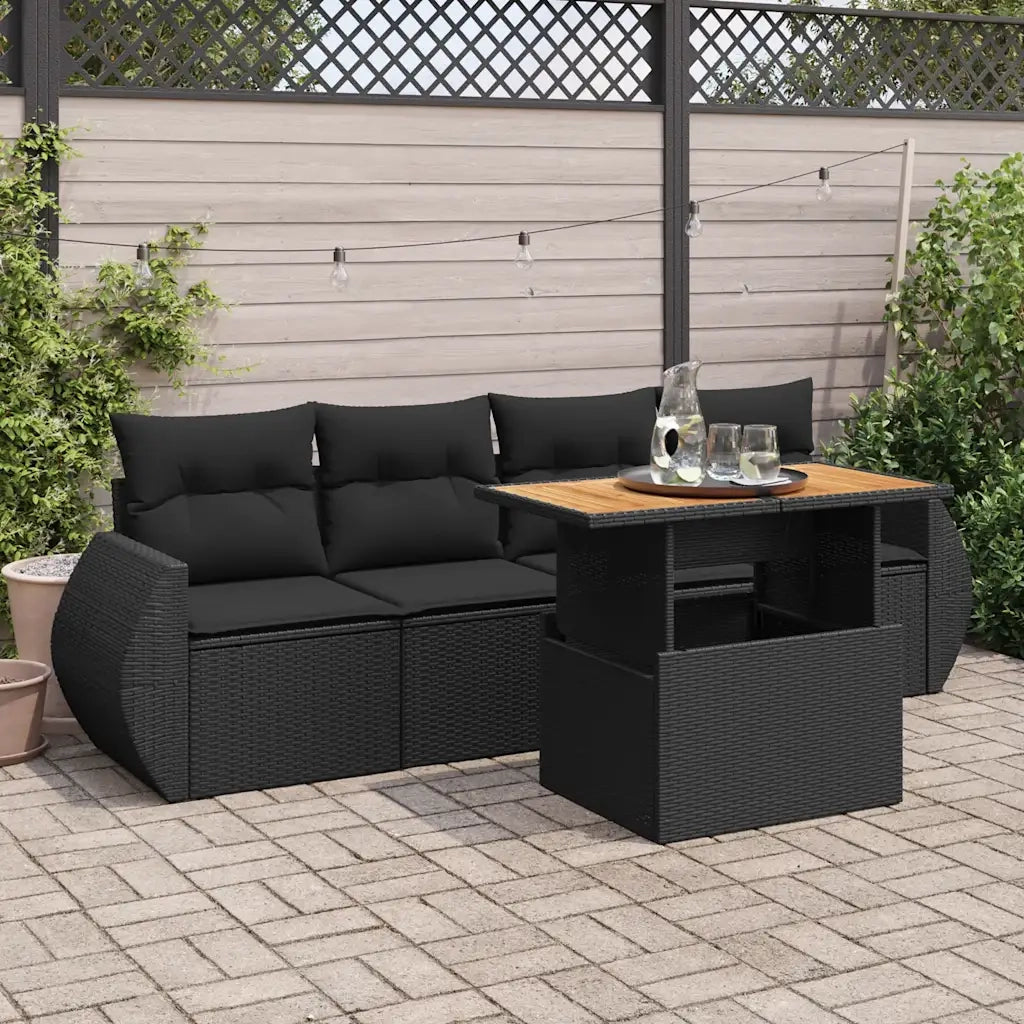 Set Divani da Giardino 5 pz con Cuscini in Polyrattan Nero