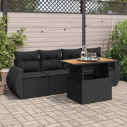 Set Divani da Giardino 5 pz con Cuscini in Polyrattan Nero