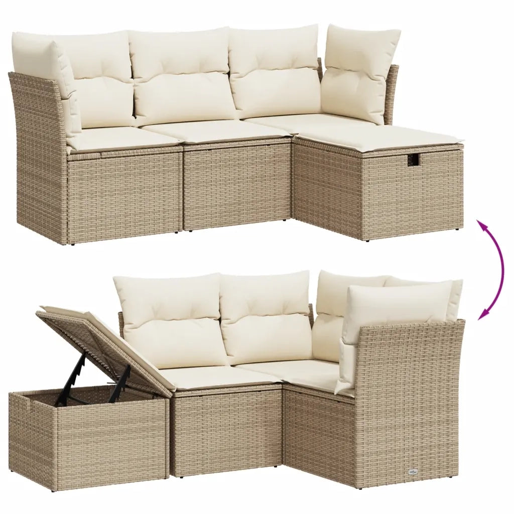 Set Divano da Giardino 4 pz con Cuscini Beige in Polyrattancod mxl 113666