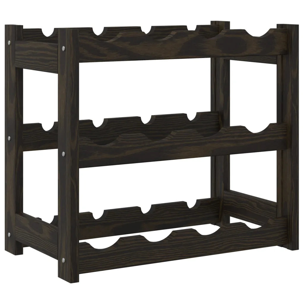 Portabottiglie per 12 Bottiglie Nero Legno Massello di Pino 373399